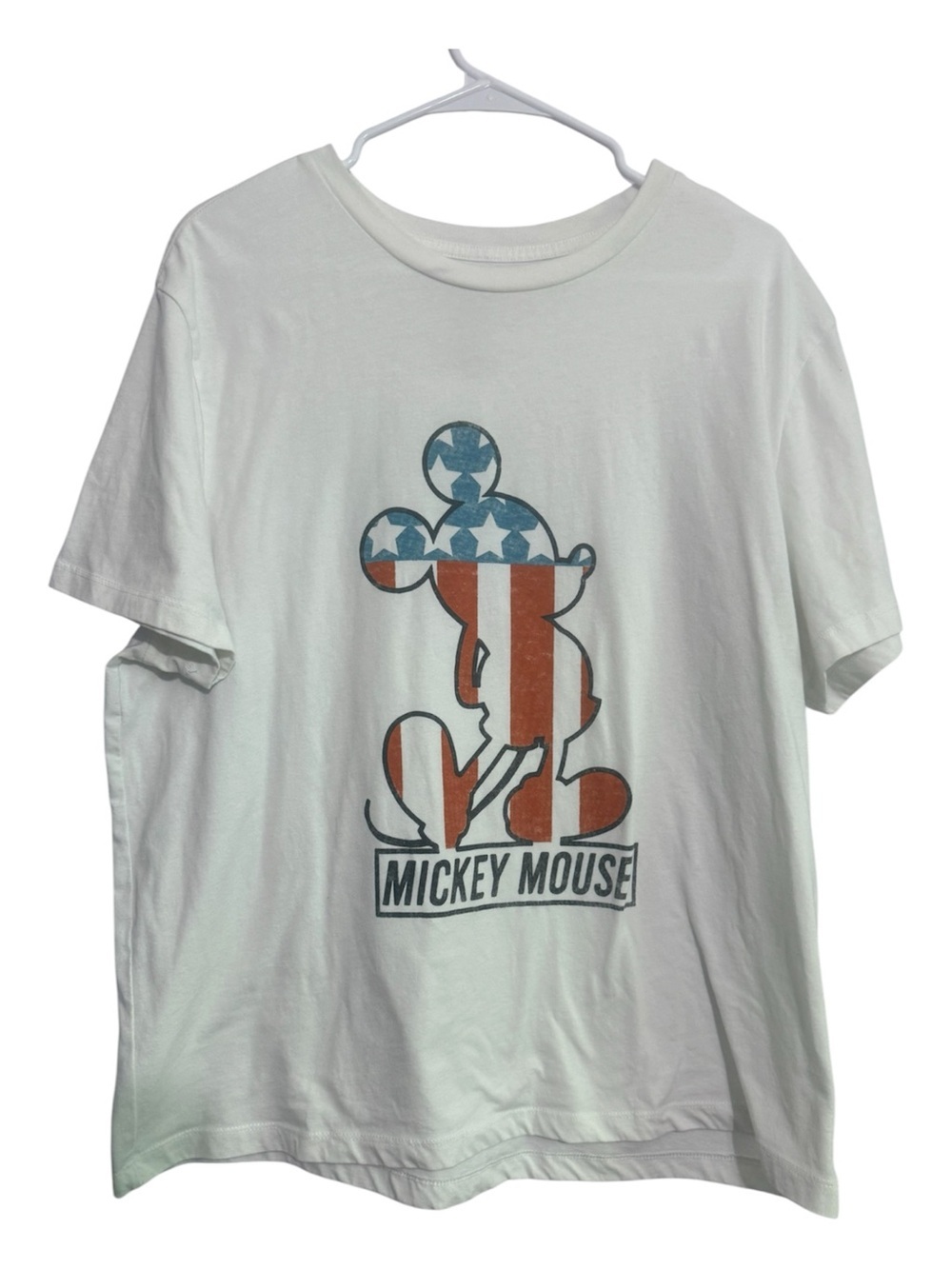 Disney Mickey Mouse USA American Flag Men’s White T-Shirt Size XL